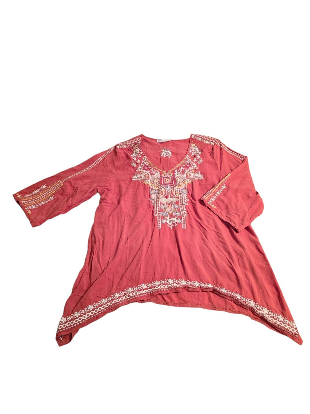 Solitaire Coral Embroidered V-Neck Tunic Size 2X